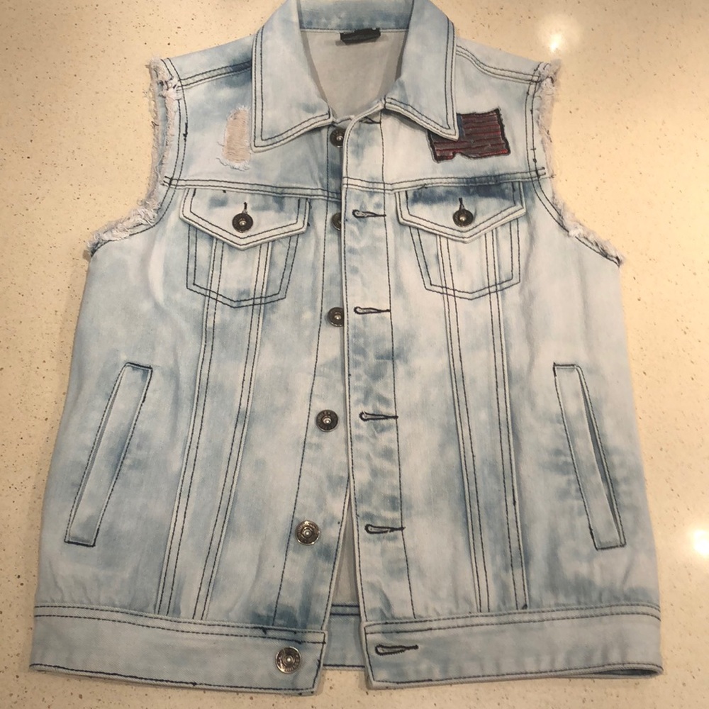 Southpole ripped Denim vest with embroidered flag